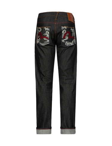 Evisu Evisu Seagull Textured Embroidery Slim Fit Jeans | Blue Express