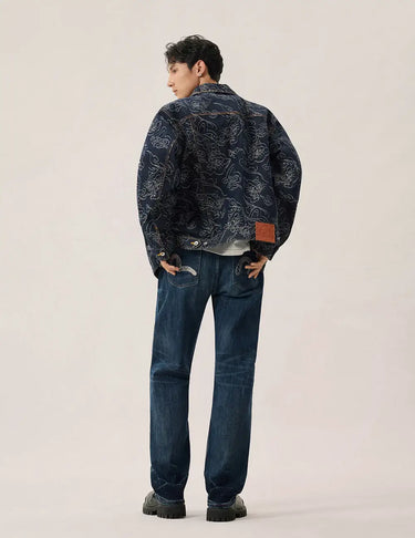 Evisu Allover Leopard Jacquard Denim Jacket | Blue Express
