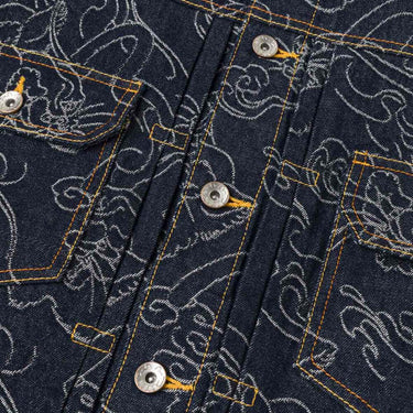 Evisu Allover Leopard Jacquard Denim Jacket | Blue Express