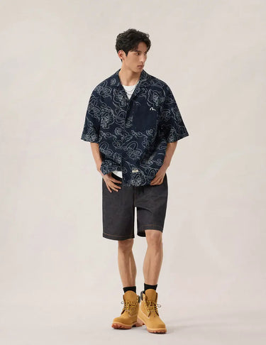 EVISU Allover Leopard and Cloud Print Denim Shirt | Blue Express