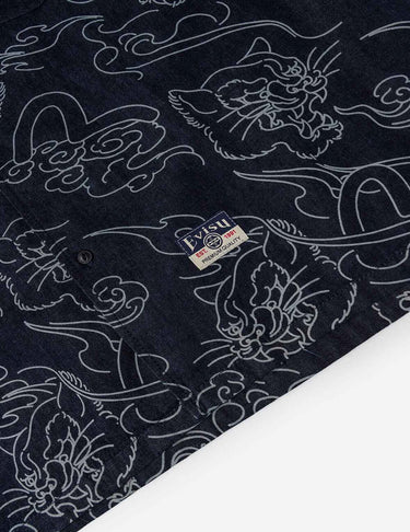 EVISU Allover Leopard and Cloud Print Denim Shirt | Blue Express