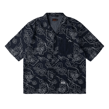 EVISU Allover Leopard and Cloud Print Denim Shirt | Blue Express
