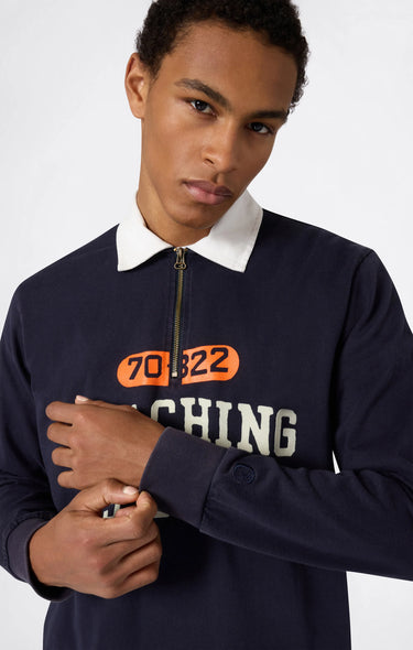 Polo a Manica Lunga con Mezza Zip da Uomo Blu Scuro