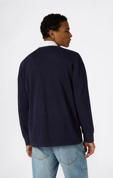 Polo a Manica Lunga con Mezza Zip da Uomo Blu Scuro