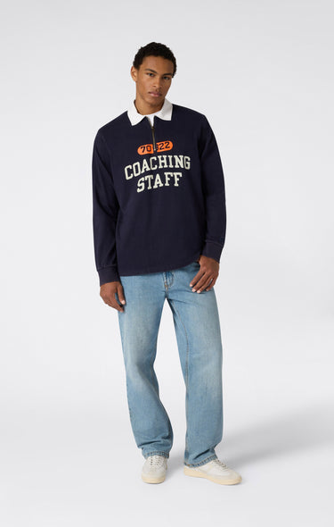 Polo a Manica Lunga con Mezza Zip da Uomo Blu Scuro