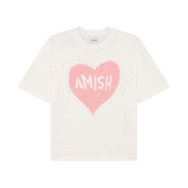 Amish Supplies T-SHIRT IN JERSEY CON STAMPA HEART LASER off white | Blue Express