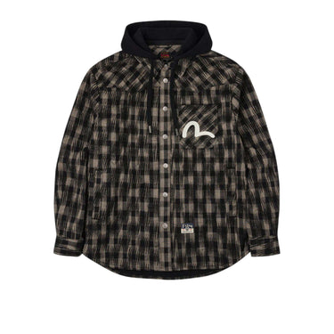 EVISU Wool-touch Checked Shirt Jacket Brown check | Blue Express
