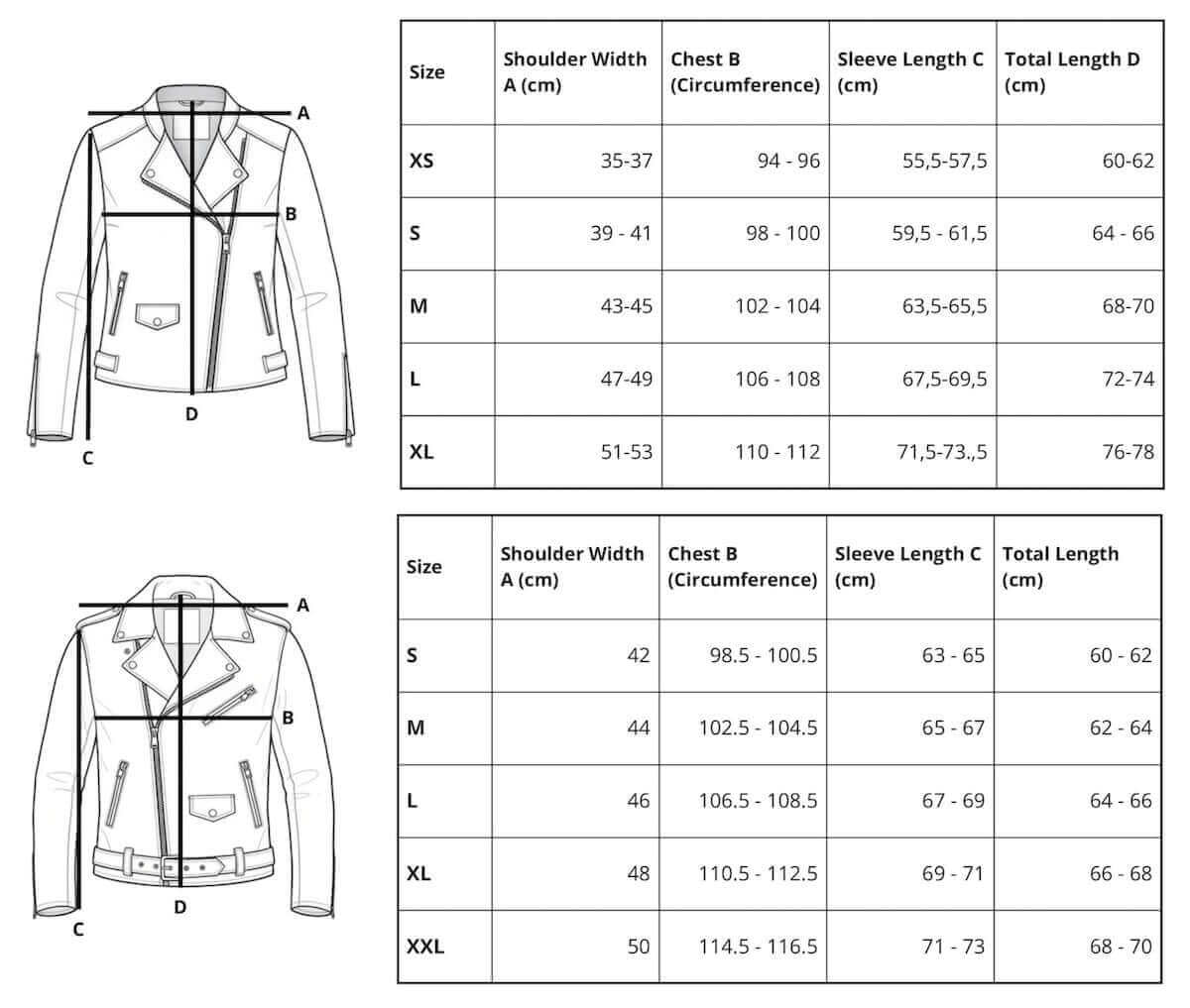 Größentabelle – FRANCISVILLE WILDLEDERJACKE ANTHRAZIT