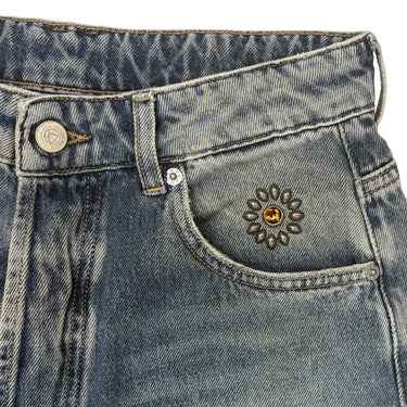 HTC FLOWER DENIM BAGGY MITTELBLAU