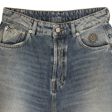 HTC FLOWER DENIM BAGGY MITTELBLAU