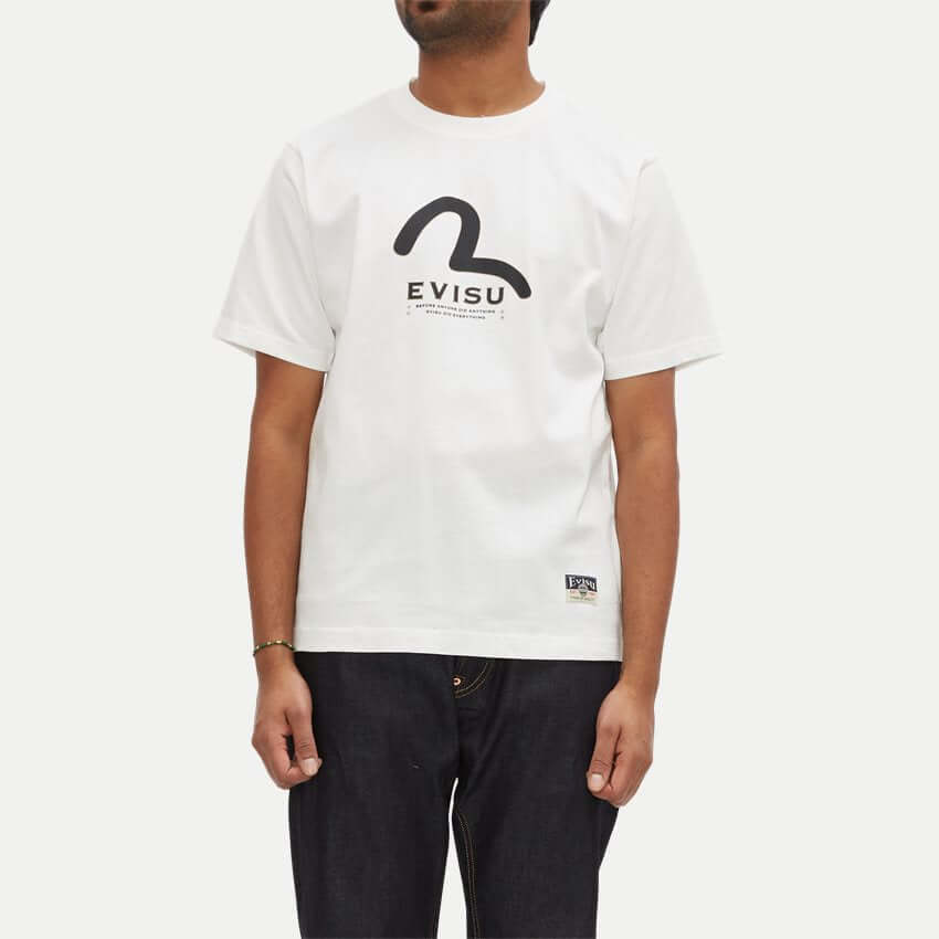 Evisu Seagull Print Multi Pocket White Tee Blue Express