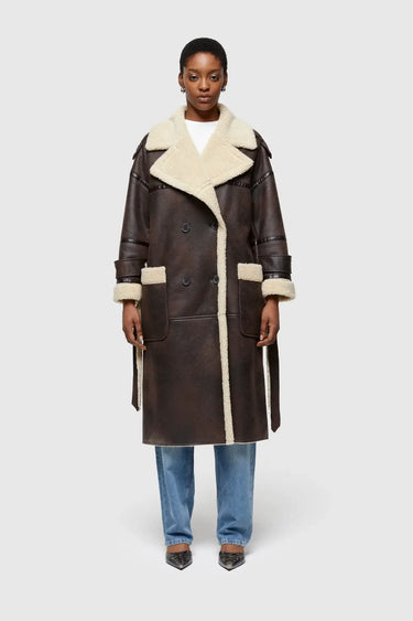 OOF Wear giacca OOF Wear Cappotto Lungo Reversibile 9263 in Eco-Montone - Marrone/Crema