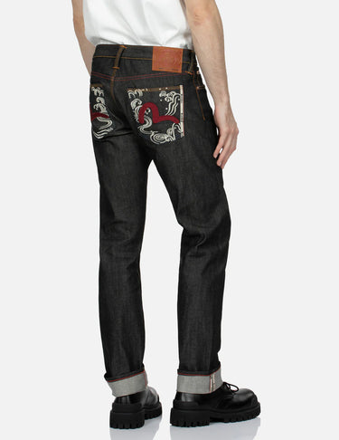 Evisu Evisu Seagull Textured Embroidery Slim Fit Jeans | Blue Express