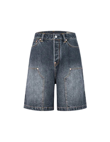 Evisu SEAGULL PRINT POCKETS OVERSIZED WORKER DENIM SHORTS | Blue Express