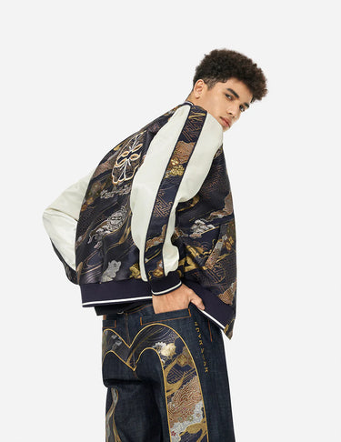 Evisu KAMON BROCADE APPLIQUÉ REGULAR FIT SOUVENIOR JACKET | Blue Express