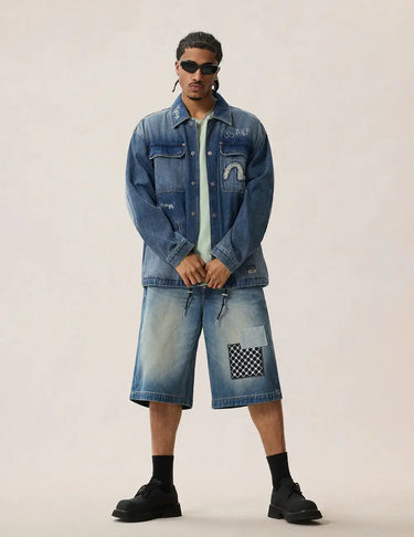 Evisu Sashiko Patch Denim Shorts | Blue Express