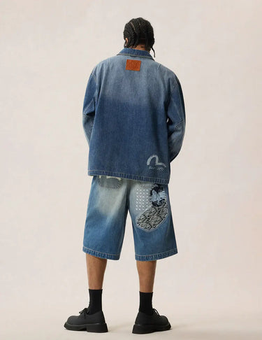 Evisu Sashiko Patch Denim Shorts | Blue Express