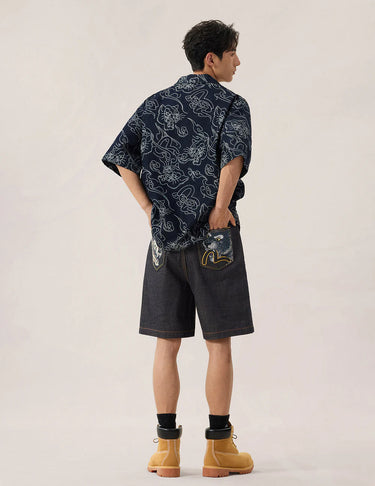 Allover Leopard and Cloud Print Denim Shirt