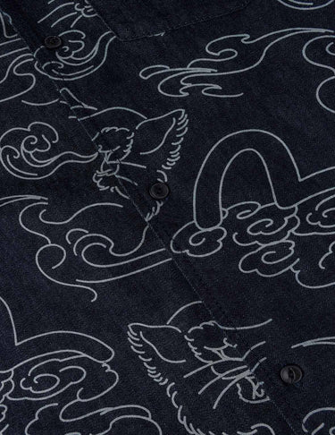 Allover Leopard and Cloud Print Denim Shirt