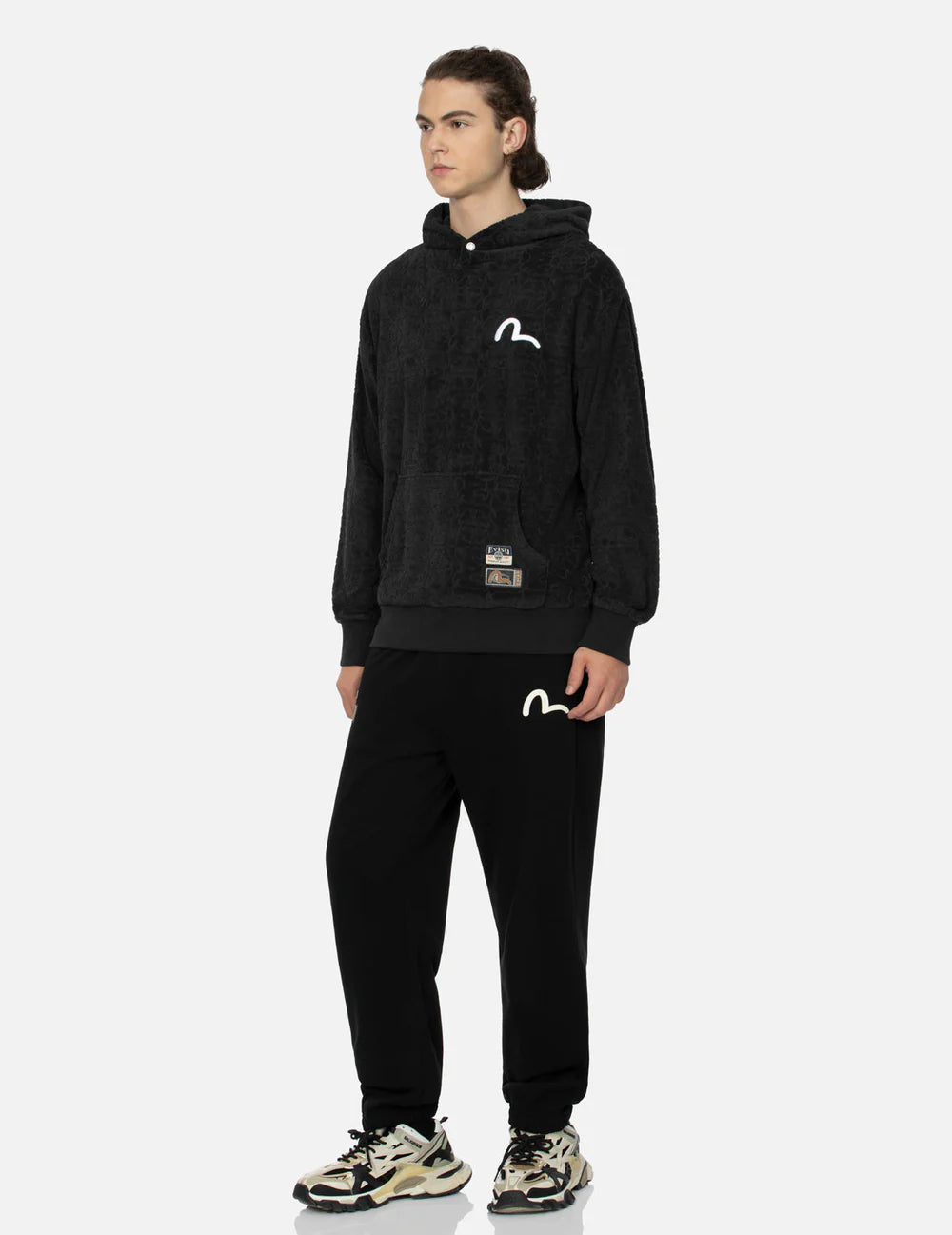 Evisu Monogram Jacquard Boucle And Seagull Embroidery Relax Fit Hoodie