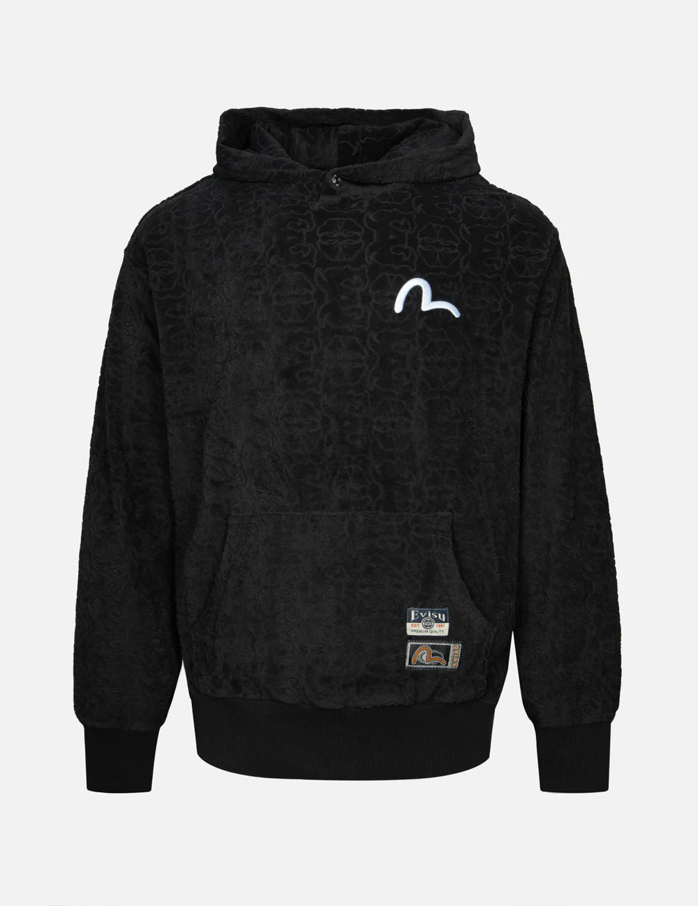 Evisu Monogram Jacquard Boucle And Seagull Embroidery Relax Fit Hoodie