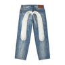 Evisu Ecru Daicock Print Loose Fit Jeans 2038 Mid Tone Indigo | Blue Express