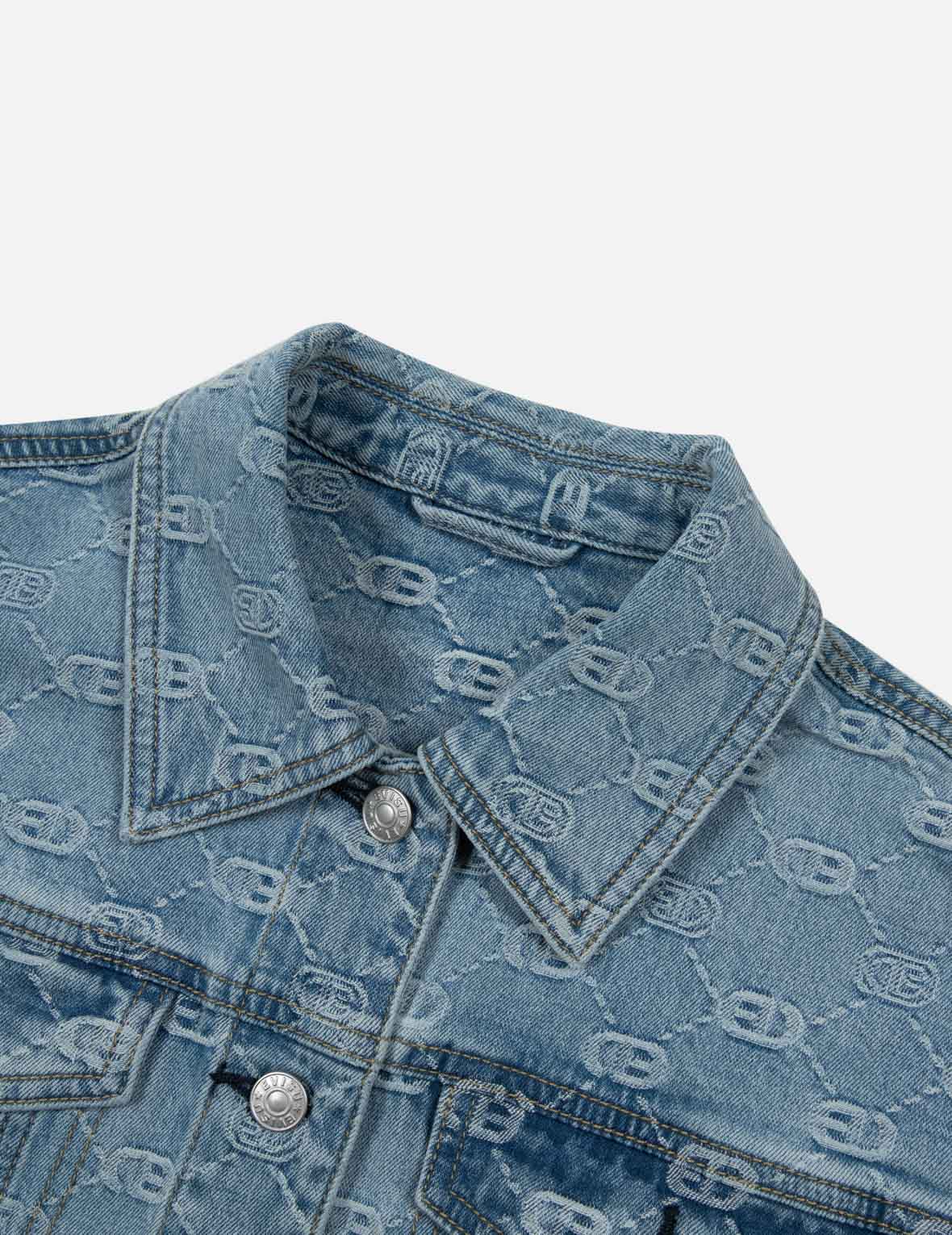 Evisu Allover Logo And Seagull Embroidery Loose Fit Denim Jacket