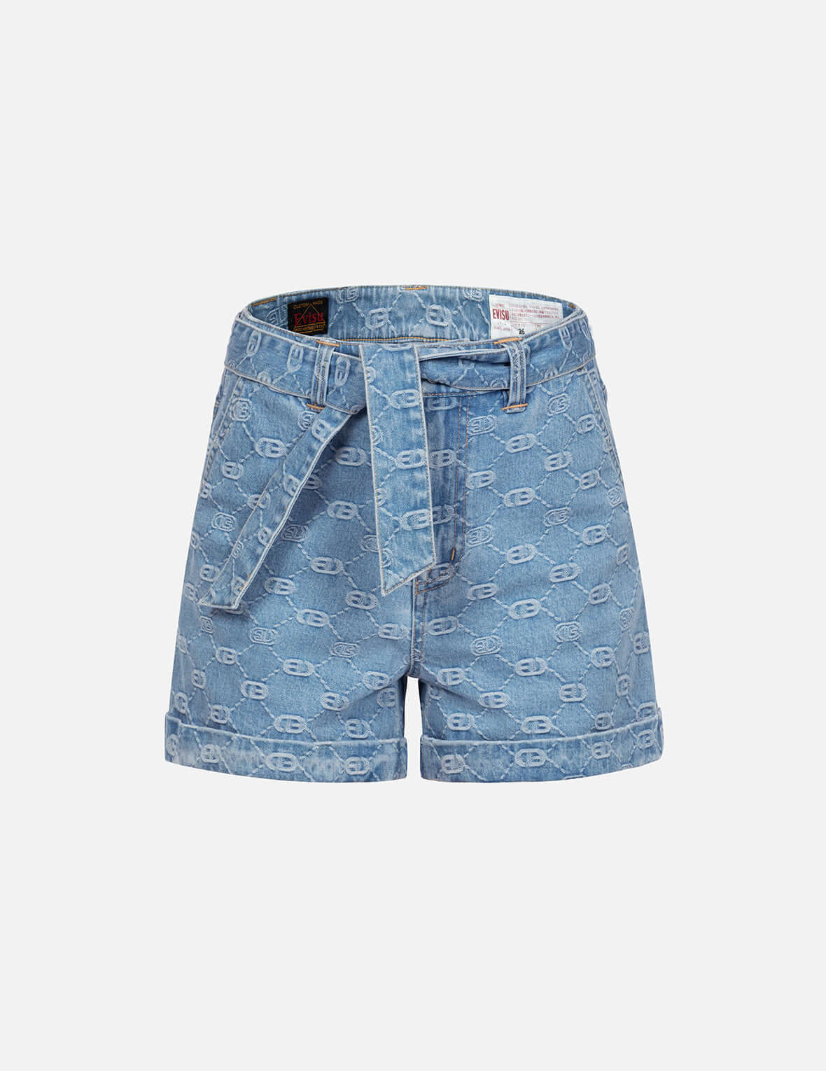 Evisu Allover With Pink Diamond Ironing Seagull Loose Fit Denim Shorts