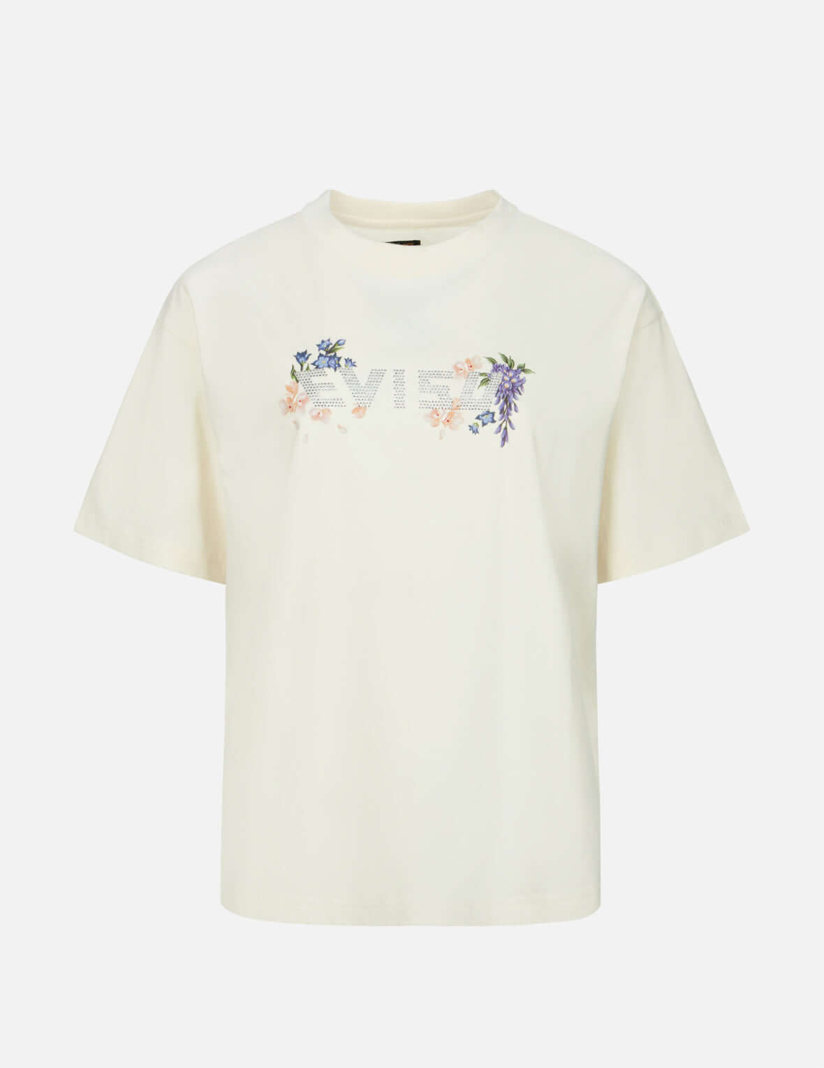 Evisu Floral Front And Rhinestone Logo Oversized T-Shirt