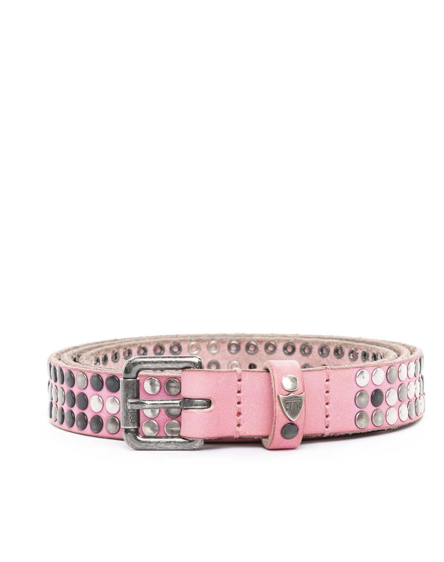 3.000 STUDS BELT Leather belt with multi-finish studs, brass buckle, studded loop and rivet with engraved logo. Made in Italy, 2 cm height. HTC LOS ANGELES
