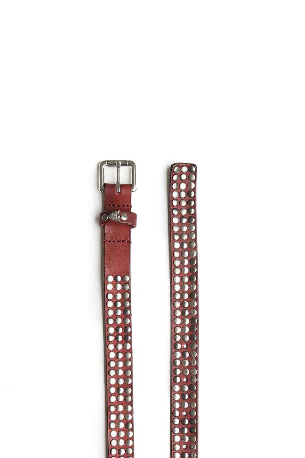 3.000 STUDS COLOR BELT Leather belt with mixed studs, brass buckle, studded loop and rivet with engraved logo. Made in Italy, 2 cm height. HTC LOS ANGELES