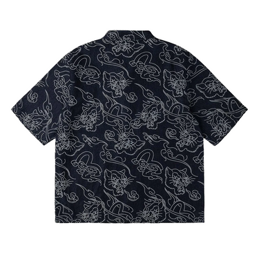 Allover Leopard and Cloud Print Denim Shirt