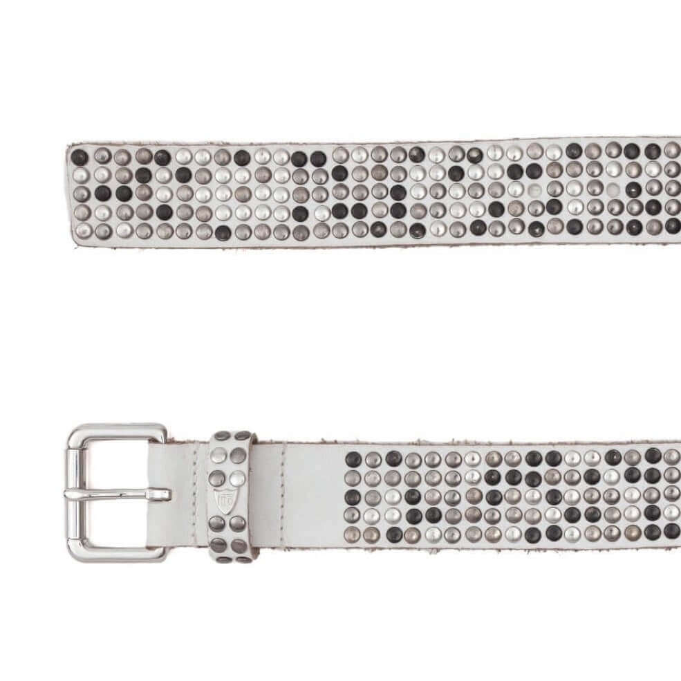 5.000 STUDS BELT Leather belt with mixed studs, brass buckle, studded zamac belt loop with HTC logo rivet. Height: 3.5 cm. Made in Italy. HTC LOS ANGELES