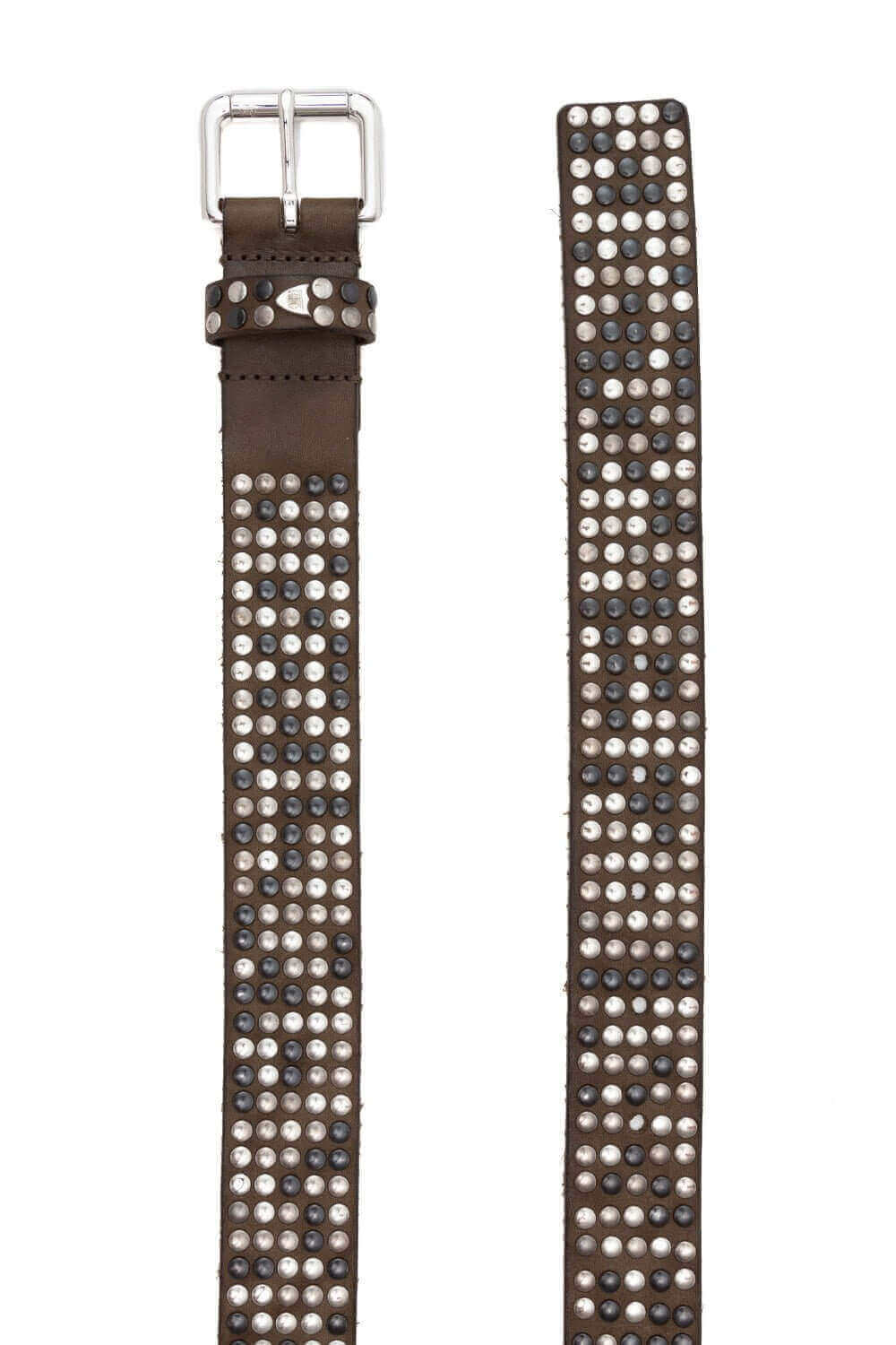 5.000 STUDS COLOR BELT Leather belt with mixed studs, brass buckle, studded loop and rivet with engraved logo. Made in Italy, 3.5 cm height. HTC LOS ANGELES