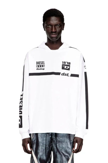 DIESEL T-SHIRT t-boxt-ls-hood-rib white