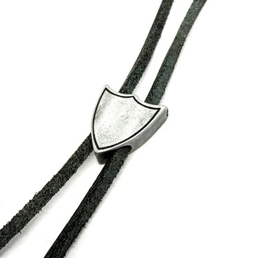 BLACK LEATHER SHIELD NECKLACE