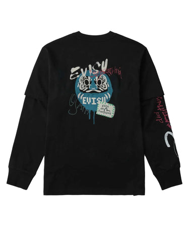 Daruma Print Faux Layered Long-Sleeve T-Shirt