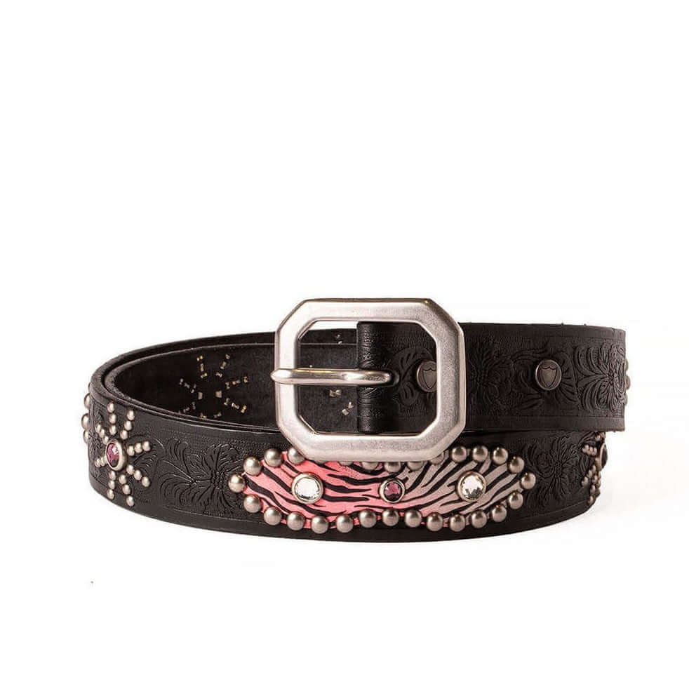 AMERICAN PAINTED BELT Black leather belt with studs and rhinestones.Height: 3 cm. Made in Italy. HTC LOS ANGELES