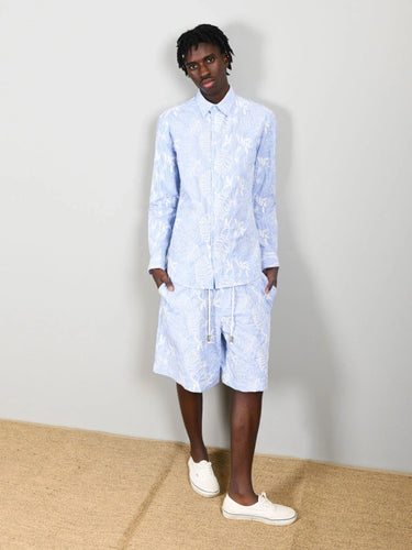 Bermuda a righe con fiori ricamati