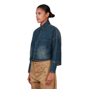 Camicia jeans crop fit lavaggio medio