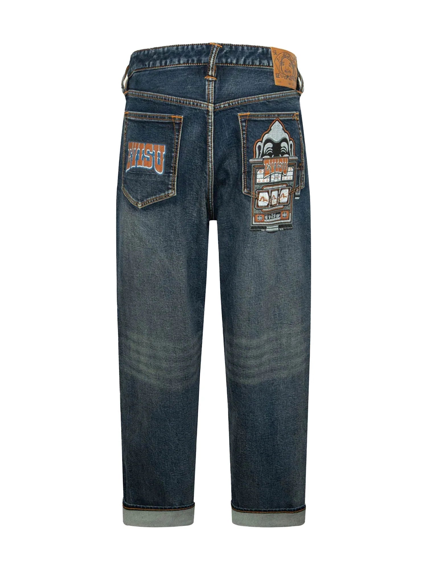 Evisu Washed Logo And Godhead Slot Coated Relax Fit Jeans