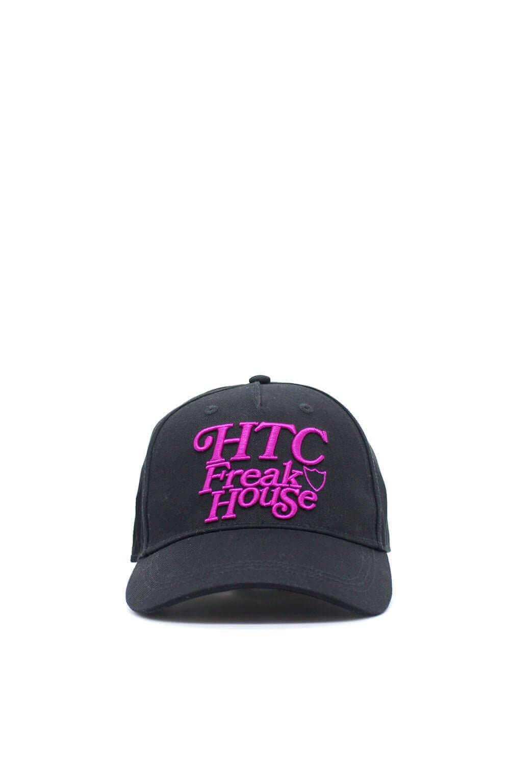 FREAK HOUSE CAP Black baseball cap , round crown with eyelets, Freak House logo embroidered on the front, adjustable strap on the back. One size fits all. 100% cotton. HTC LOS ANGELES