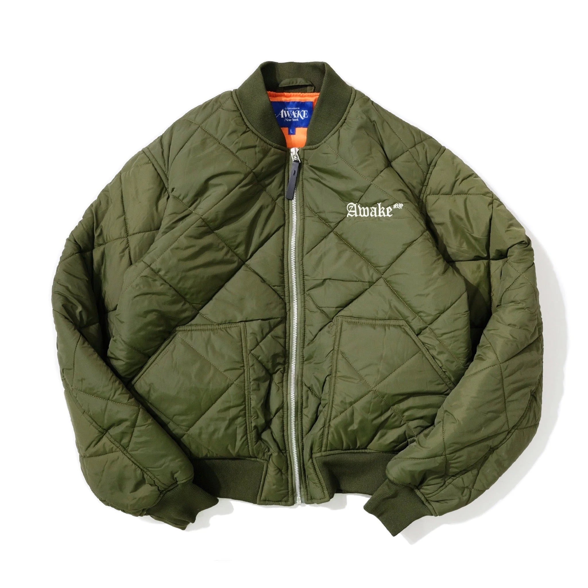 Awake NY Quilted patch bomber jacket Olive