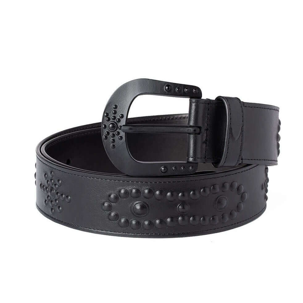 MIRAGE BELT Black leather belt, zama buckle, with HTC shield logo rivet. Height: 4 cm. Made in Italy. HTC LOS ANGELES