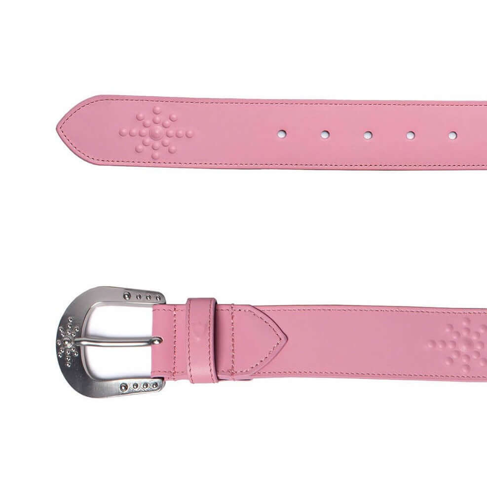 MIRAGE BELT Pink leather belt, zama buckle, with HTC shield logo rivet. Height: 4 cm. Made in Italy. HTC LOS ANGELES