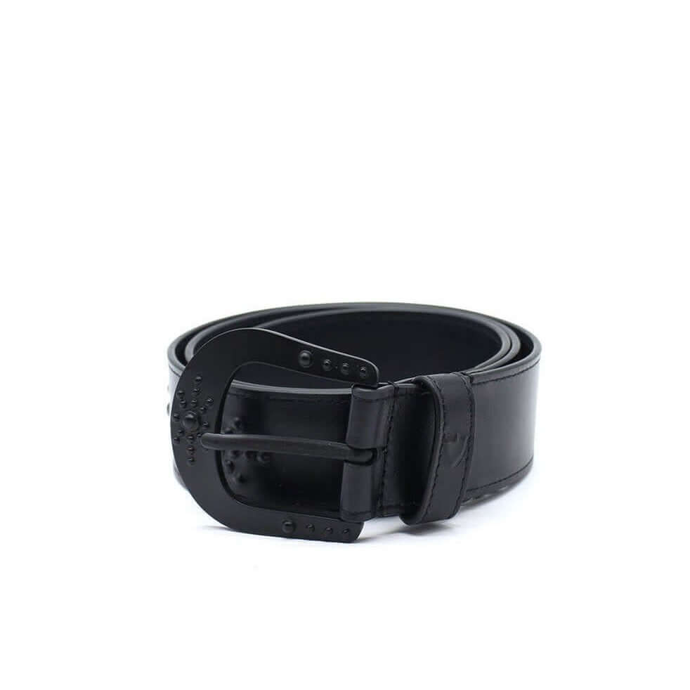 MIRAGE BELT Black leather belt, zama buckle, with HTC shield logo rivet. Height: 4 cm. Made in Italy. HTC LOS ANGELES