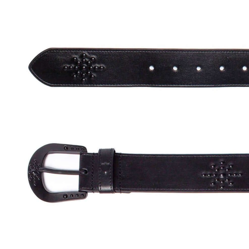 MIRAGE BELT Black leather belt, zama buckle, with HTC shield logo rivet. Height: 4 cm. Made in Italy. HTC LOS ANGELES