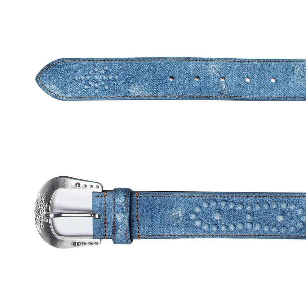 MIRAGE DENIM BELT Denim belt, nickel free buckle, with HTC shield logo rivet. Height: 4 cm. Composition: 100% Cotton. Made in Italy. HTC LOS ANGELES