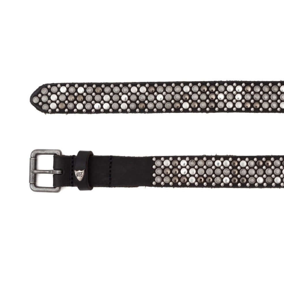 NEST SLIM BELT Black leather belt with studs, metallic buckle, studded zamac belt loop and rivet with HTC logo. Height: 2 cm. Made in Italy. HTC LOS ANGELES