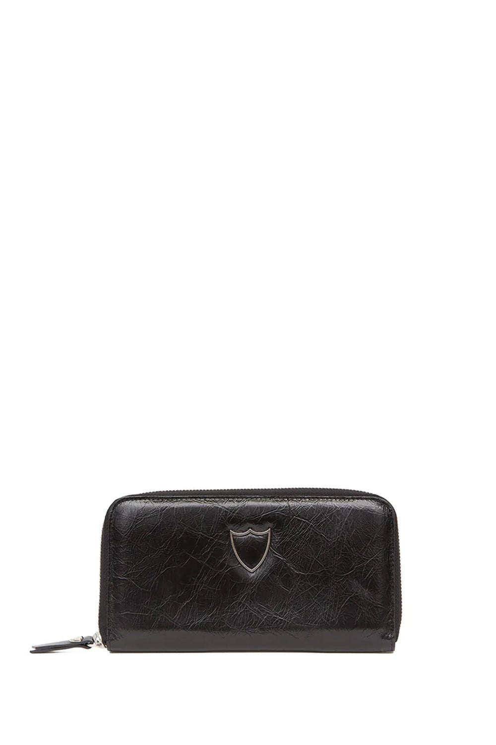 ZIP WALLET Black leather coin purse with CC holder. Lenght: 18 cm. Height: 10 cm. Cowskin. Made In Italy. HTC LOS ANGELES